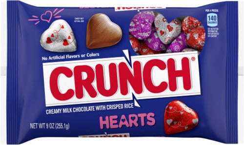 Crunch® Milk Chocolate with Crisped Rice Hearts Candy Valentine Perspective: front