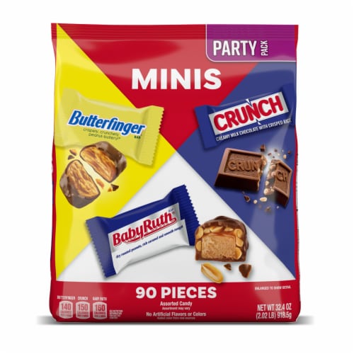Butterfinger CRUNCH and Baby Ruth Assorted Minis Chocolate Candy Bars White Elephant Gifts Perspective: front