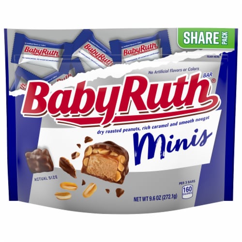 Baby Ruth, Chocolatey, Peanut Caramel Minis Candy Bars, Resealable Share-Size Bag, 9.6 oz Perspective: front