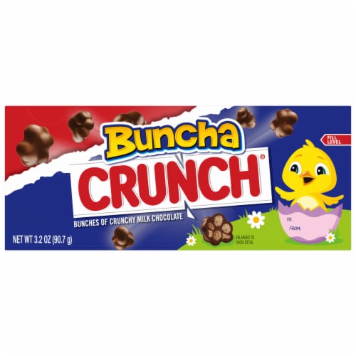 Buncha CRUNCH Milk Chocolate and Crisped Rice Movie Theater Candy Box Perspective: front