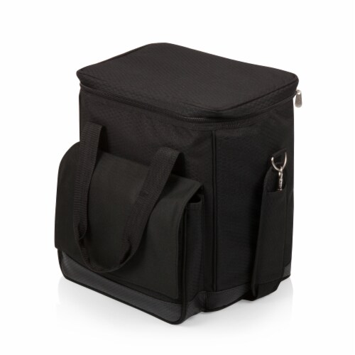 Cellar 6-Bottle Wine Carrier & Cooler Tote, Black with Gray Accents Perspective: front