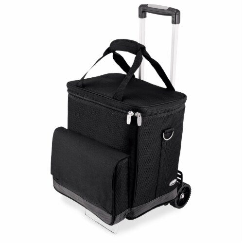 Cellar 6-Bottle Wine Carrier & Cooler Tote with Trolley, Black with Gray Accents Perspective: front