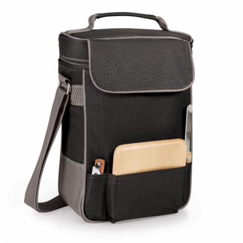 Duet Wine & Cheese Tote, Black with Gray Accents Perspective: front