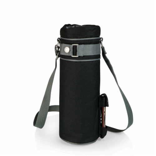 Wine Sack Beverage Tote, Black with Gray Accents Perspective: front