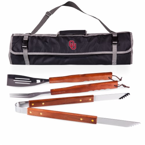 Oklahoma Sooners - 3-Piece BBQ Tote & Grill Set Perspective: front