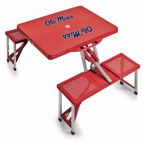 Ole Miss Rebels - Picnic Table Portable Folding Table with Seats Perspective: front