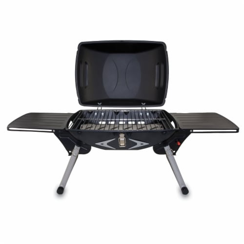 Portagrillo Portable Propane BBQ Grill, Black with Gray Accents Perspective: front