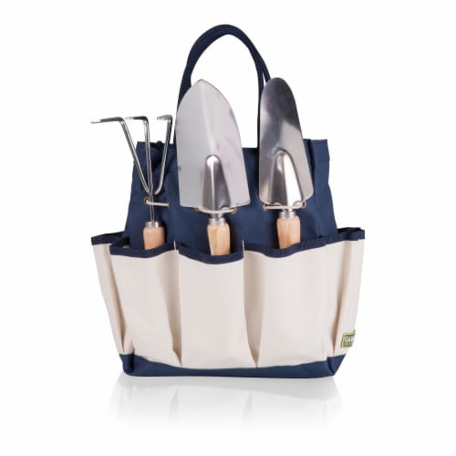 Garden Tote with Tools, Navy Blue with Beige Accents Perspective: front