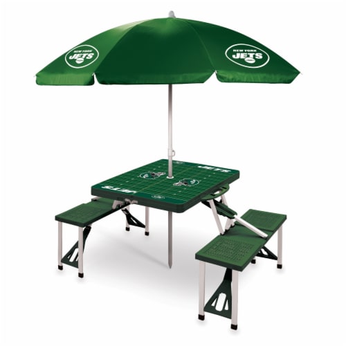 New York Jets - Picnic Table Folding Table with Seats and Umbrella Perspective: front