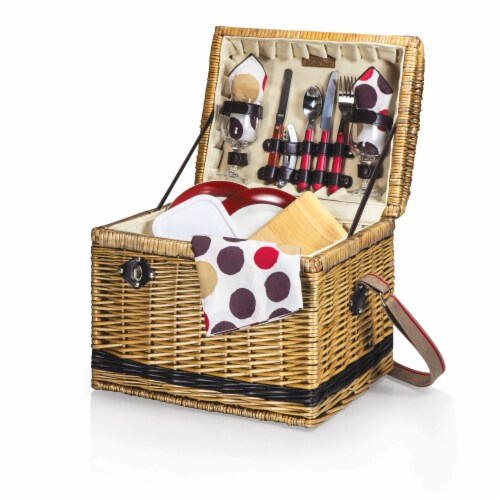 Yellowstone Picnic Basket, Brown with Beige & Red Accents Perspective: front
