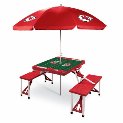 Kansas City Chiefs - Picnic Table Folding Table with Seats and Umbrella Perspective: front