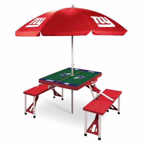 New York Giants - Picnic Table Folding Table with Seats and Umbrella Perspective: front