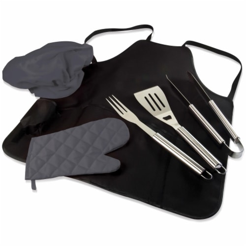 BBQ Apron Tote Pro Grill Set, Black with Gray Accents Perspective: front