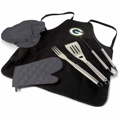 Green Bay Packers BBQ Apron Tote Pro Set with Tools Perspective: front