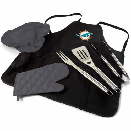 Miami Dolphins - BBQ Apron Tote Pro Grill Set Perspective: front