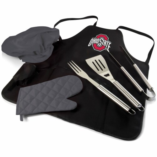 Picnic Time Ohio State Buckeyes BBQ Apron Tote Pro Set with Tools Perspective: front