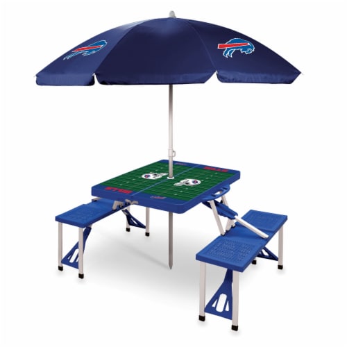 Buffalo Bills - Picnic Table Folding Table with Seats and Umbrella Perspective: front