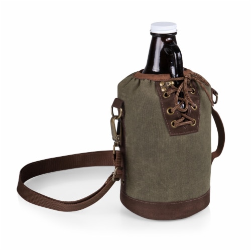 Insulated Growler Tote with 64 oz. Glass Growler, Khaki Green Perspective: front