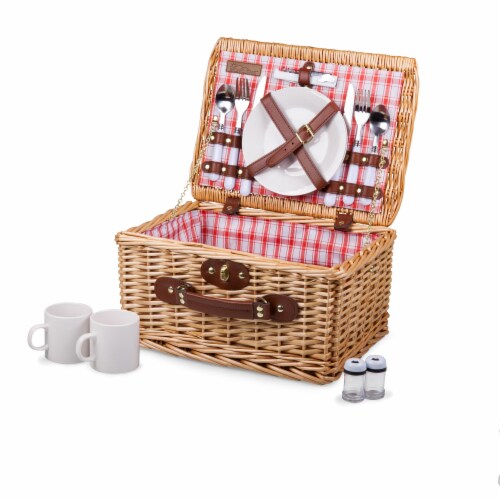 Catalina Picnic Basket, Red & White Plaid Pattern Perspective: front