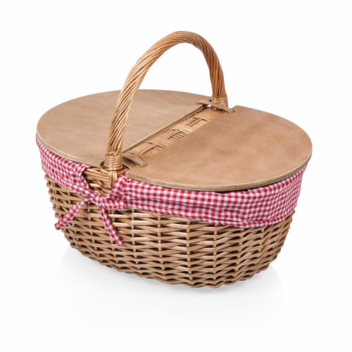 Country Picnic Basket, Red & White Gingham Pattern Perspective: front