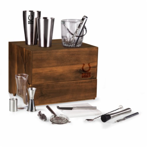 Indianapolis Colts - Madison Acacia Tabletop Bar Set Perspective: front