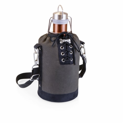 Insulated Growler Tote with 64 oz. Copper Stainless Steel Growler, Gray Perspective: front