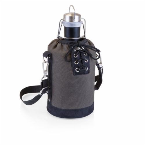 Insulated Growler Tote with 64 oz. Matte Black Stainless Steel Growler, Gray Perspective: front