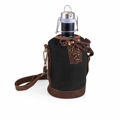 Insulated Growler Tote with 64 oz. Matte Black Stainless Steel Growler, Black Perspective: front