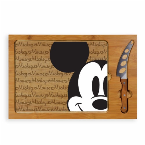 Disney Mickey Mouse - Icon Glass Top Cutting Board & Knife Set, Rubberwood & Bamboo Perspective: front