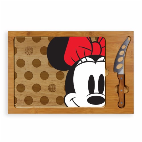 Disney Minnie Mouse - Icon Glass Top Cutting Board & Knife Set, Rubberwood & Bamboo Perspective: front