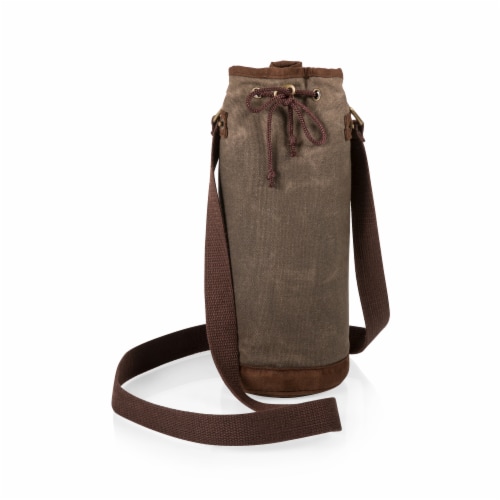 Waxed Canvas Wine Tote, Khaki Green Perspective: front