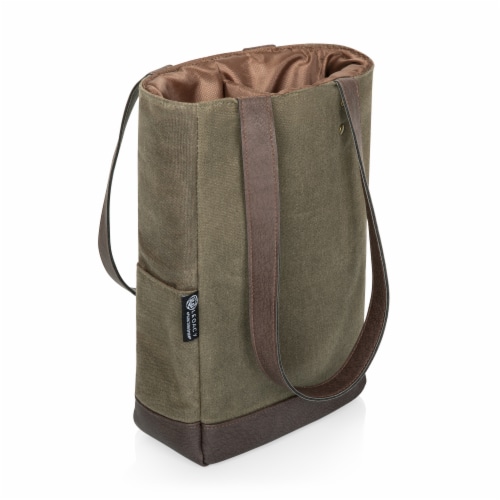2 Bottle Insulated Wine Cooler Bag, Khaki Green with Beige Accents Perspective: front
