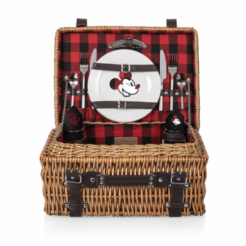 Disney Mickey Mouse - Champion Picnic Basket, Red & Black Buffalo Plaid Pattern Perspective: front