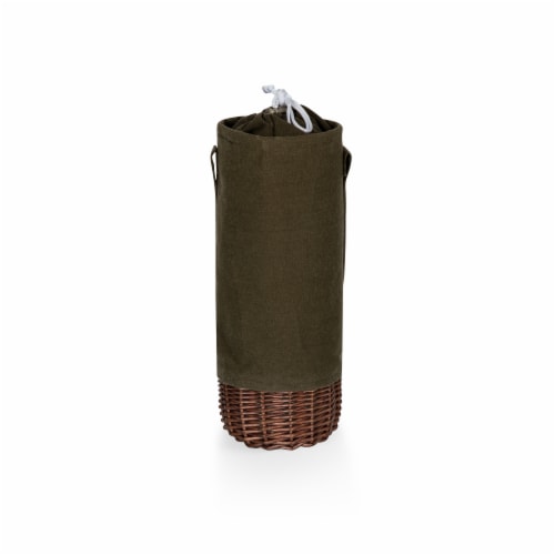 Malbec Insulated Canvas and Willow Wine Bottle Basket, Khaki Green with Beige Accents Perspective: front
