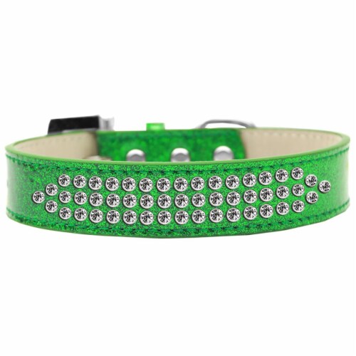 Mirage Pet 619-1 18-EG Three Row Clear Crystal Ice Cream Dog Collar, Emerald Green - Size 18 Perspective: front
