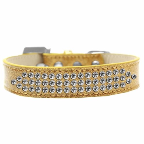 Mirage Pet 619-1 20-GD Three Row Clear Crystal Ice Cream Dog Collar, Gold - Size 20 Perspective: front