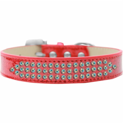Mirage Pet 619-2 12-RD Three Row AB Crystal Ice Cream Dog Collar, Red - Size 12 Perspective: front