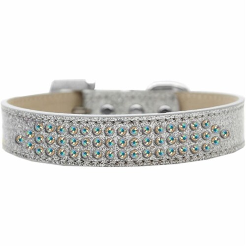 Mirage Pet 619-2 18-SV Three Row AB Crystal Ice Cream Dog Collar, Silver - Size 18 Perspective: front