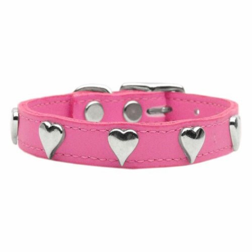 Heart Leather Dog Collar Pink 24 Perspective: front