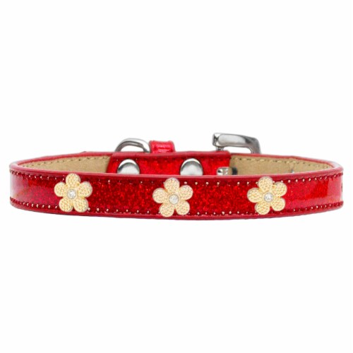 Mirage Pet 632-2 RD14 Gold Flower Widget Dog Collar, Red Ice Cream - Size 14 Perspective: front