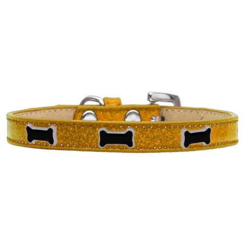 Mirage Pet 633-4 GD10 Black Bone Widget Dog Collar, Gold Ice Cream - Size 10 Perspective: front