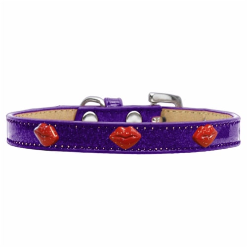Mirage Pet 633-8 PR10 Red Glitter Lips Widget Dog Collar, Purple Ice Cream - Size 10 Perspective: front
