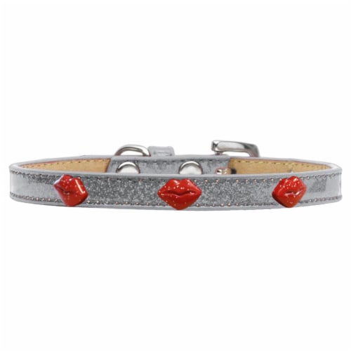 Mirage Pet 633-8 SV14 Red Glitter Lips Widget Dog Collar, Silver Ice Cream - Size 14 Perspective: front