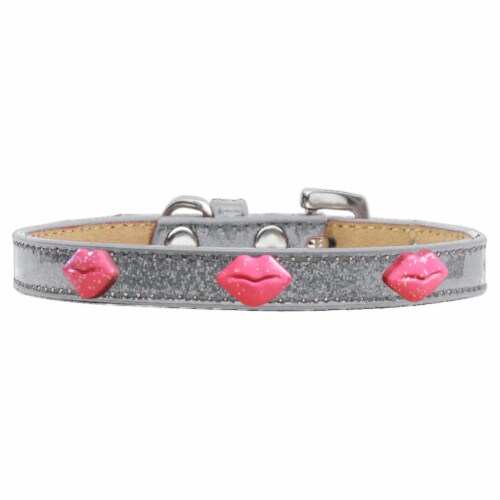 Mirage Pet 633-9 SV14 Pink Glitter Lips Widget Dog Collar, Silver Ice Cream - Size 14 Perspective: front