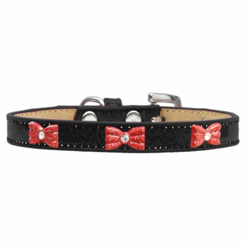 Mirage Pet 633-10 BK16 Red Glitter Bow Widget Dog Collar, Black Ice Cream - Size 16 Perspective: front