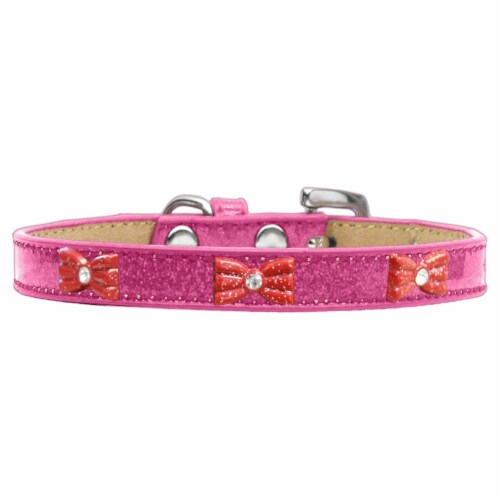 Mirage Pet 633-10 PK16 Red Glitter Bow Widget Dog Collar, Pink Ice Cream - Size 16 Perspective: front