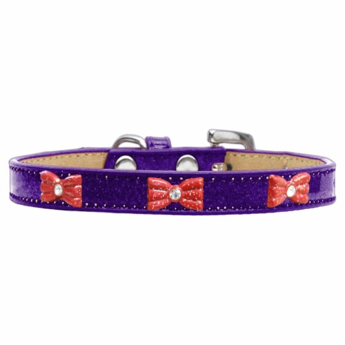 Mirage Pet 633-10 PR10 Red Glitter Bow Widget Dog Collar, Purple Ice Cream - Size 10 Perspective: front