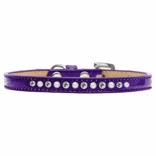 Mirage Pet 612-04 PR-14 Pearl & Clear Crystal Puppy Ice Cream Collar, Purple - Size 14 Perspective: front