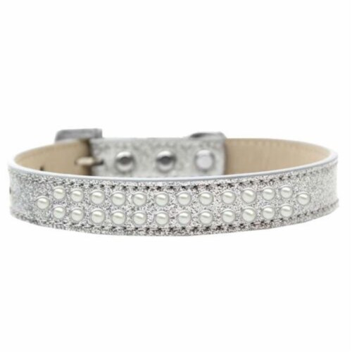 Mirage Pet Products614-03 SV-20 Two Row Pearl Dog Collar, Silver Ice Cream - Size 20 Perspective: front