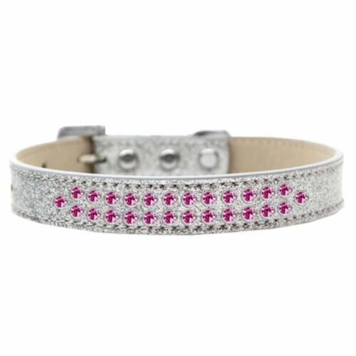 Mirage Pet Products614-07 SV-14 Two Row Bright Pink Crystal Dog Collar, Silver Ice Cream - Si Perspective: front